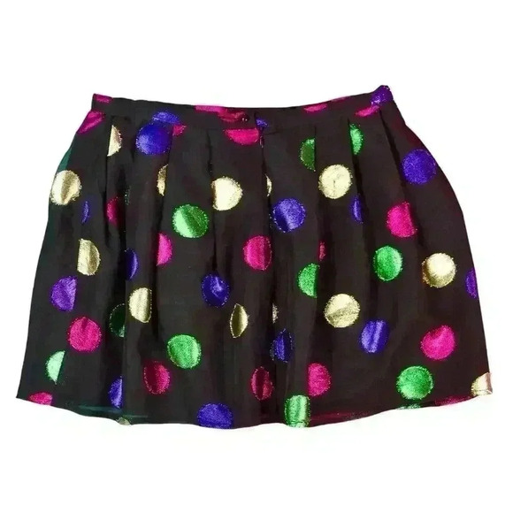 RARE TOPSHOP Premium  Black Mini Skirt Size 6 Pink Gold Polka Dots Retro Party - Picture 8 of 13
